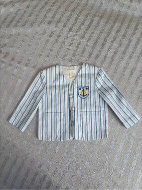 Striped Blue & White Jacket with Nautical Embroidery & Authentic Shoulder Pads